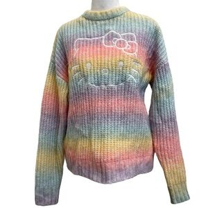 Hello Kitty x Forever 21 Pastel Rainbow Knit Fuzzy Pullover Sweater